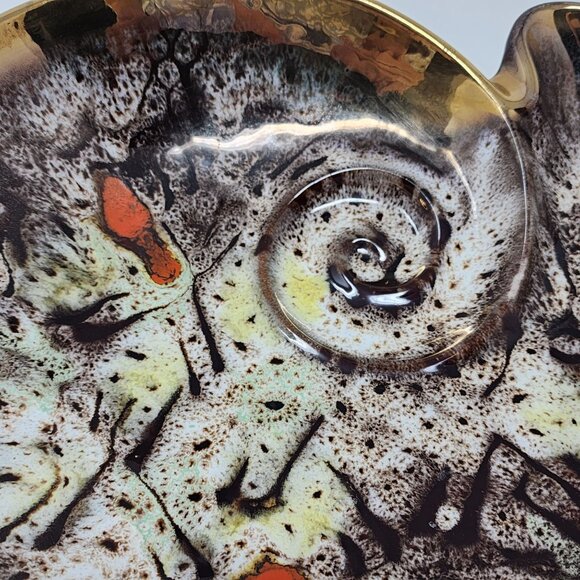 MCM Ashtray Bowl Organic Kidney Shell Conch Shape Orange Brown 11.25" VTG - Picture 10 of 10